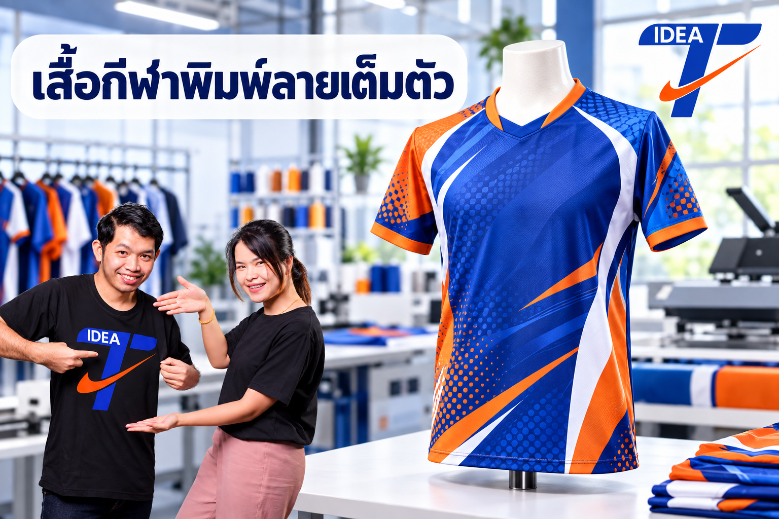 เสื้อกีฬาพิมพ์ลายเต็มตัว พร้อมทีมงานและโลโก้ IDEA T-SHIRTS