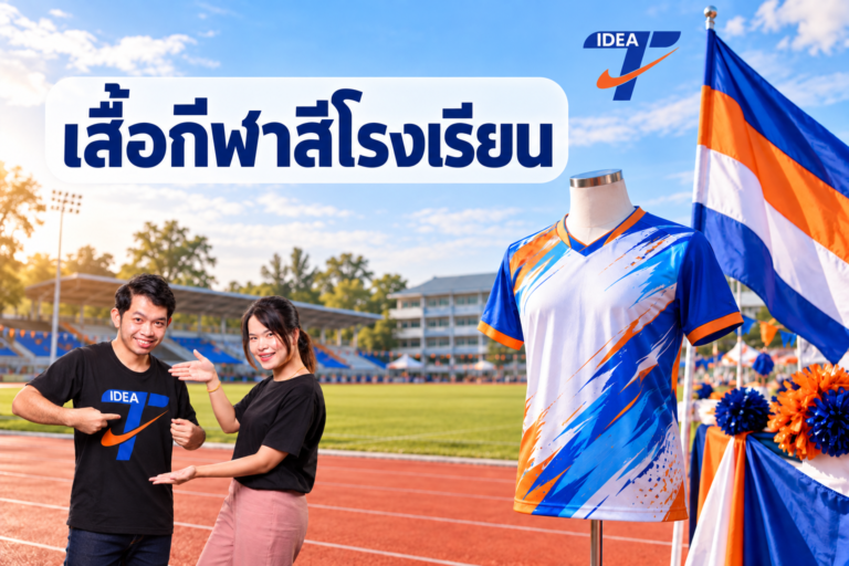เสื้อกีฬาสีโรงเรียน พร้อม Headline ทีมงาน และโลโก้ IDEA T-SHIRTS